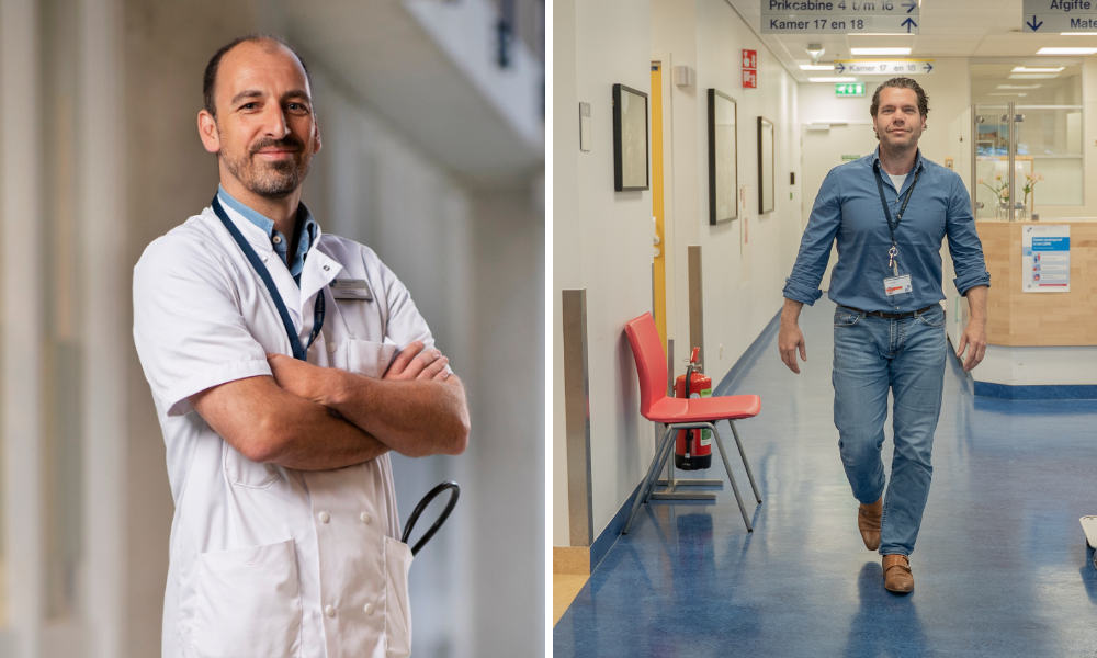 Nefroloog Aiko de Vries (links) en laboratoriumspecialist  Arjan Albersen (rechts)