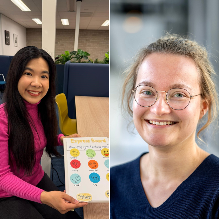 Tweeluik. Links: Nawasiri Siriprasert met The Express Board. Rechts: Karin Stratingh Tweeluik. Links: Nawasiri Siriprasert met The Express Board. Rechts: Karin Stratingh