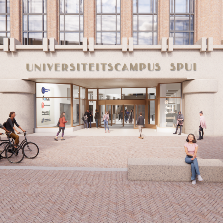 Artist impression voorgevel Universiteitscampus Spui